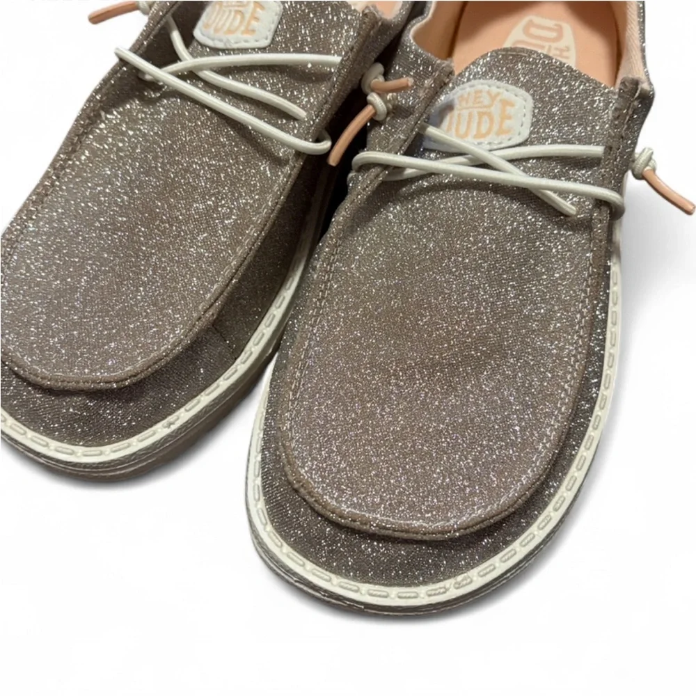 Hey Dude Kid’s Silver Sparkle Glitter Slip-On Shoes NWOT Back to School